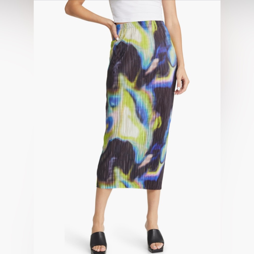 Topshop Multi Color Abstract Midi Skirt